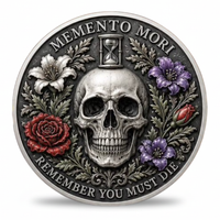 Memento Mori skull hourglass floral gothic collectible coin remember you must die gift for collectors available at One More Coin store
