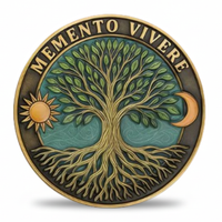Memento Vivere Tree of Life collectible coin token with sun and crescent moon gothic stoic design
