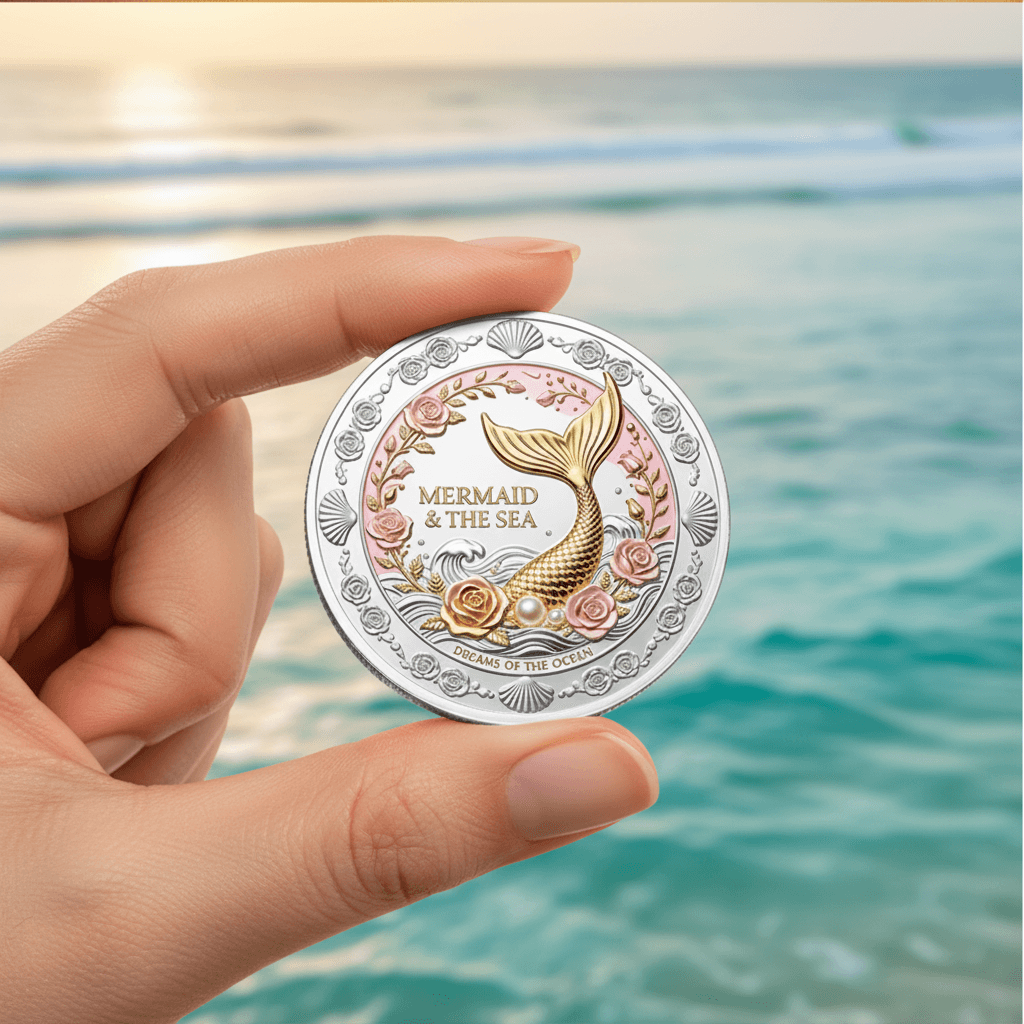 Mermaid coin elegant hand ocean background