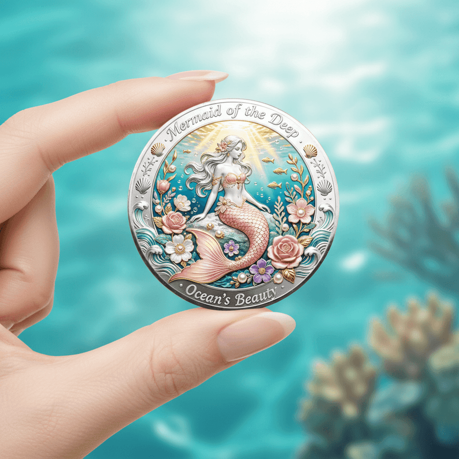 Mermaid of the Deep coin elegant hand ocean background