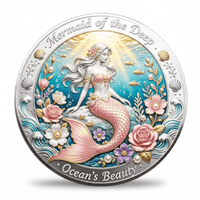 Mermaid of the Deep collectible coin Style A front face Ocean's Beauty mermaid figure with roses pearls and ocean waves collectible coin token available at One More Coin store
