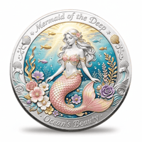 Mermaid and the Sea collectible coin Style B front face gold mermaid tail rising from ocean waves with rose wreath and pearl details collectible coin token
