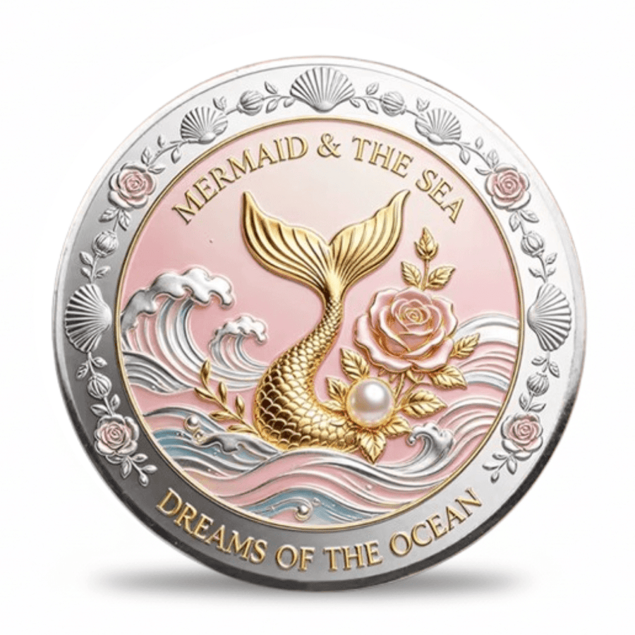 Mermaid and the Sea collectible coin Style B reverse Dreams of the Ocean pastel waves silver-tone finish mermaid fantasy collectible coin token
