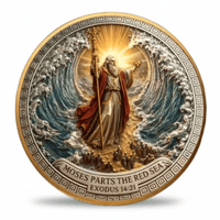Moses Parts the Red Sea Exodus 14:21 biblical collectible coin antique gold enamel available at One More Coin store
