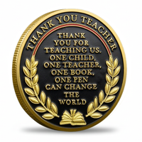 My Hero Is A Teacher coin reverse one child one teacher one book one pen can change the world gold laurel wreaths black enamel thank you teacher gift collectible token
