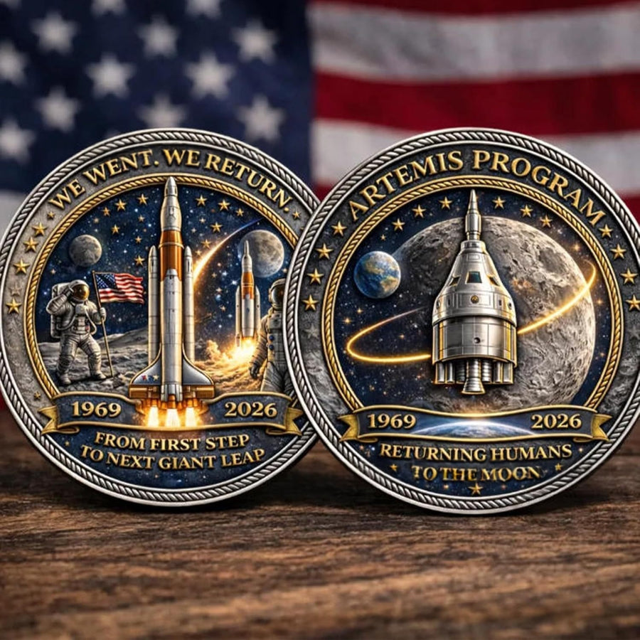 NASA Artemis Program commemorative coin both sides Apollo obverse Orion reverse antique silver gold finish space collectible coin token historical collectible coin token
