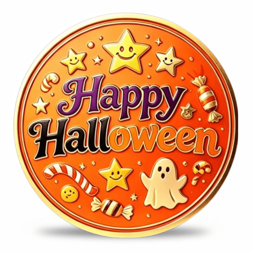 Night Owl Halloween collectible coin reverse face Happy Halloween candy ghost smiling stars gold rim seasonal collectible token
