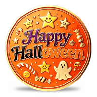 Night Owl Halloween collectible coin reverse face Happy Halloween candy ghost smiling stars gold rim seasonal collectible token
