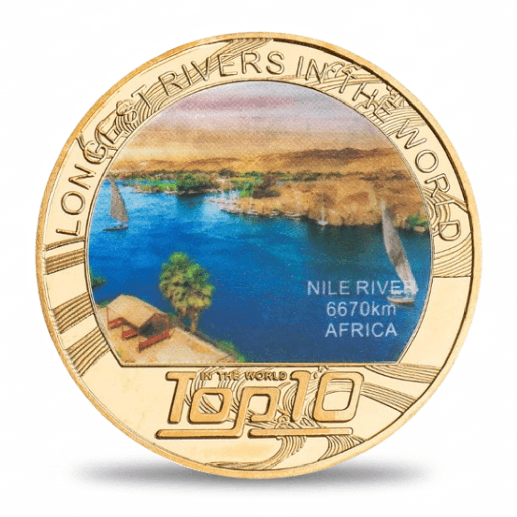 Top 10 Longest Rivers of the World collectible coin Nile River gold-tone geography token available at One More Coin store
