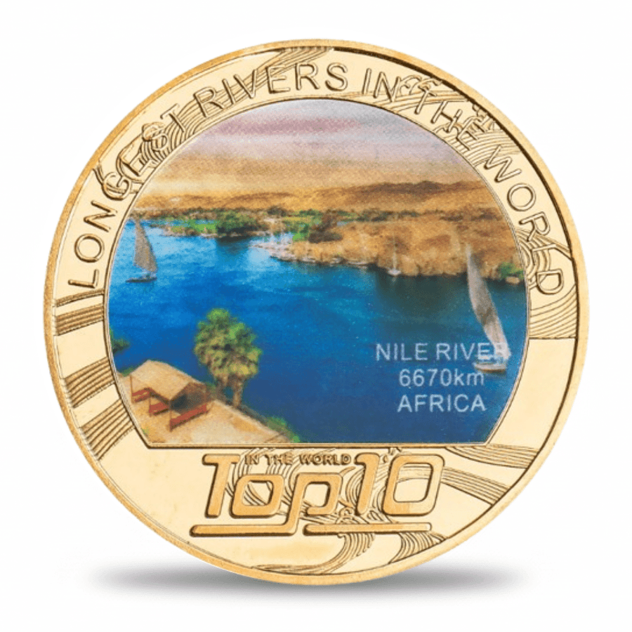Top 10 Longest Rivers of the World collectible coin Nile River gold-tone geography token available at One More Coin store
