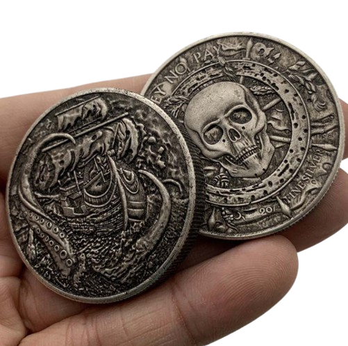 No Prey No Pay kraken coin both sides kraken and skull pirate collectible token
