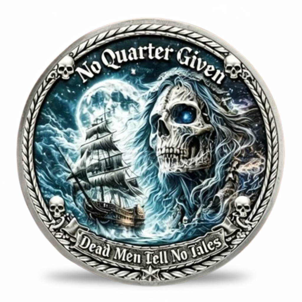 No Quarter Given pirate skull ghost ship collectible coin nautical memorabilia gift for collectors available at One More Coin store
