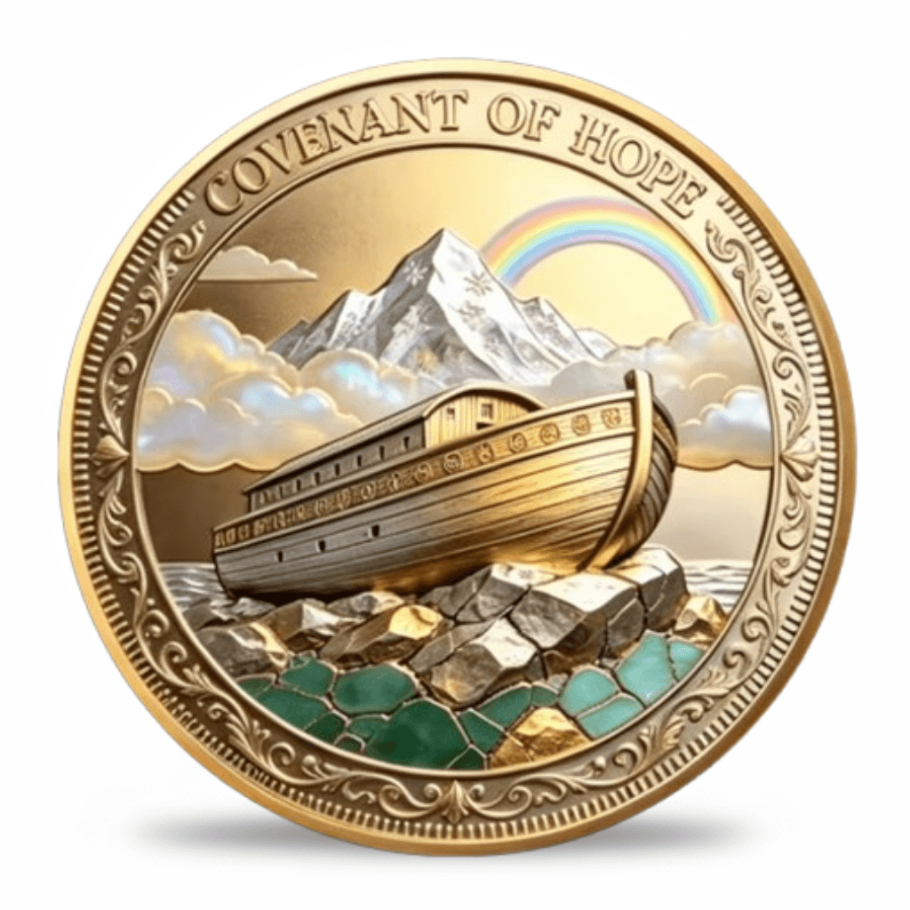 Noah's Ark Covenant of Hope rainbow mountain collectible coin token reverse side gold-tone enamel
