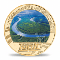 Ob River longest rivers world collectible coin full-colour aerial photograph gold-tone token
