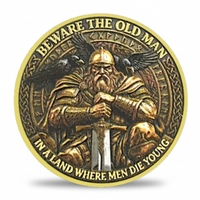 Odin Viking warrior collectible coin Beware the Old Man inscription ravens and sword antique bronze finish available at One More Coin store
