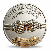 Coin with skeleton hands clinking glasses and 'Old Bastards Brotherhood Club' text on a white background