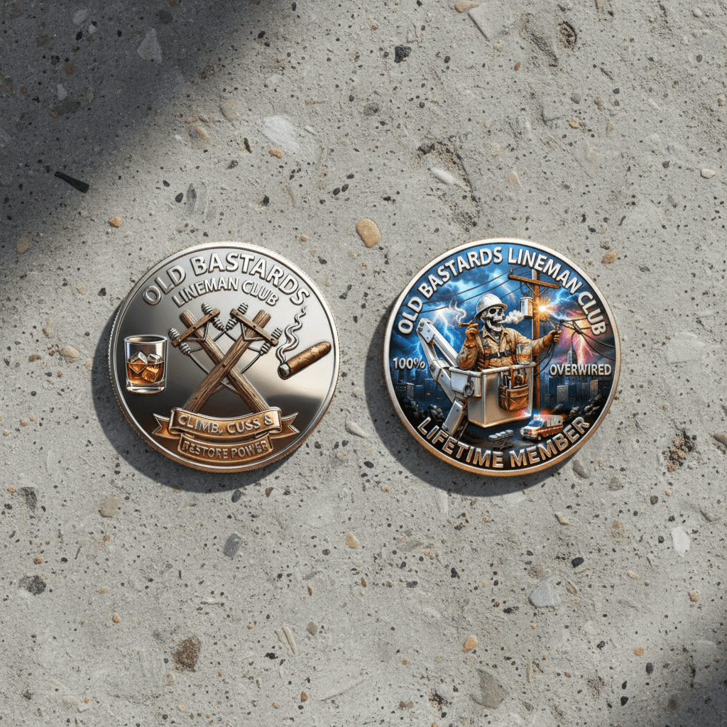Old Bastards Lineman Club lineman novelty collectible coin both sides display electrician gift
