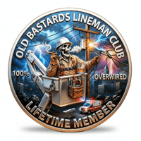 Old Bastards Lineman Club skeleton lineman bucket truck lightning storm novelty collectible coin electrician gift available at One More Coin store
