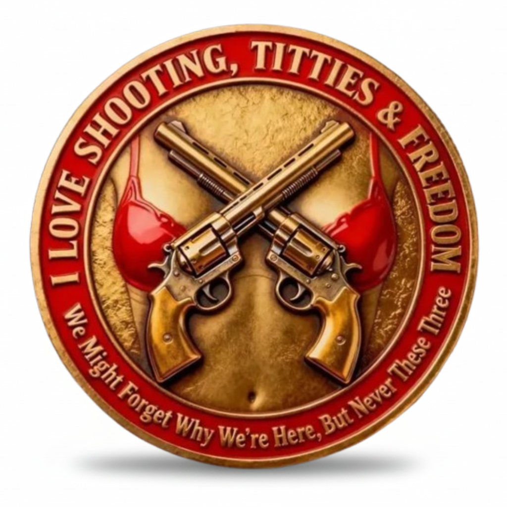 Old Bastards Shooting Club coin reverse crossed revolvers I love shooting titties and freedom novelty adult humour challenge coin collectible token
