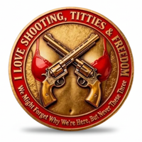 Old Bastards Shooting Club coin reverse crossed revolvers I love shooting titties and freedom novelty adult humour challenge coin collectible token

