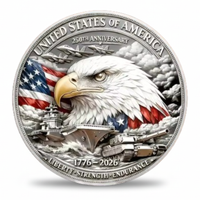 United States of America 250th Anniversary Liberty Strength Endurance eagle military jets warship tanks reverse side commemorative collectible coin token
