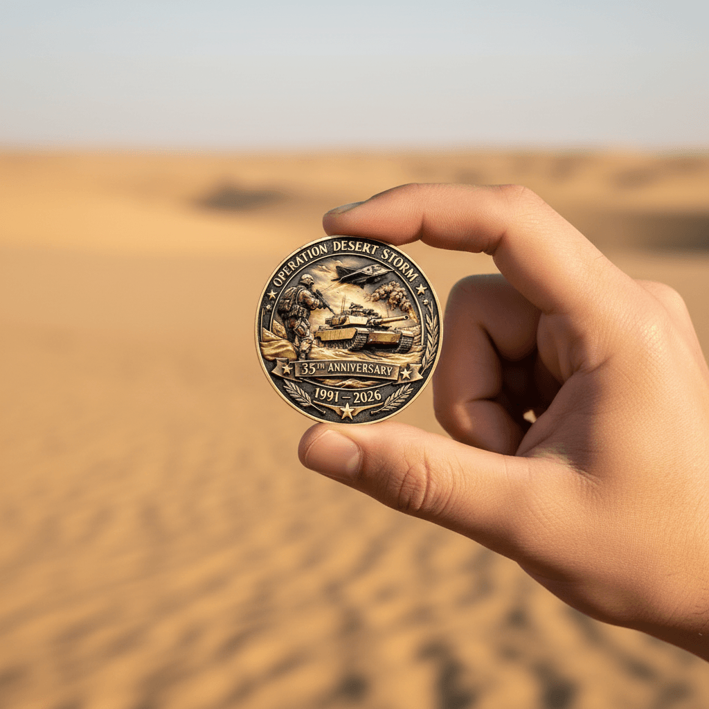 Operation Desert Storm Tank Coin – Hand Held Sandy Ground