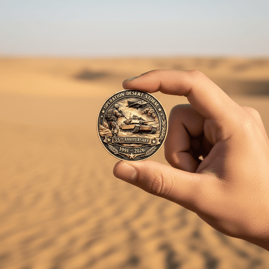 Operation Desert Storm Tank Coin – Hand Held Sandy Ground