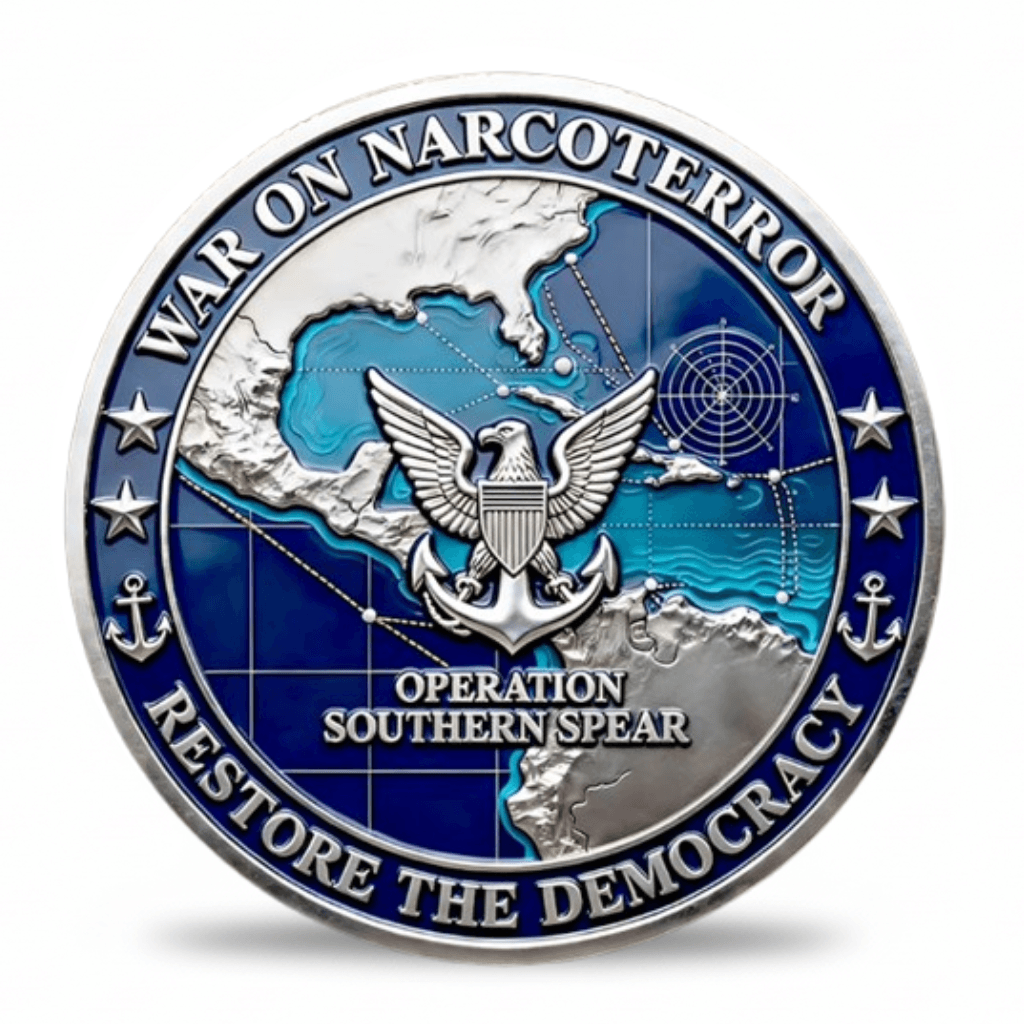 Operation Southern Spear War on Narcoterror Navy eagle anchor Caribbean tactical map collectible coin token reverse side

