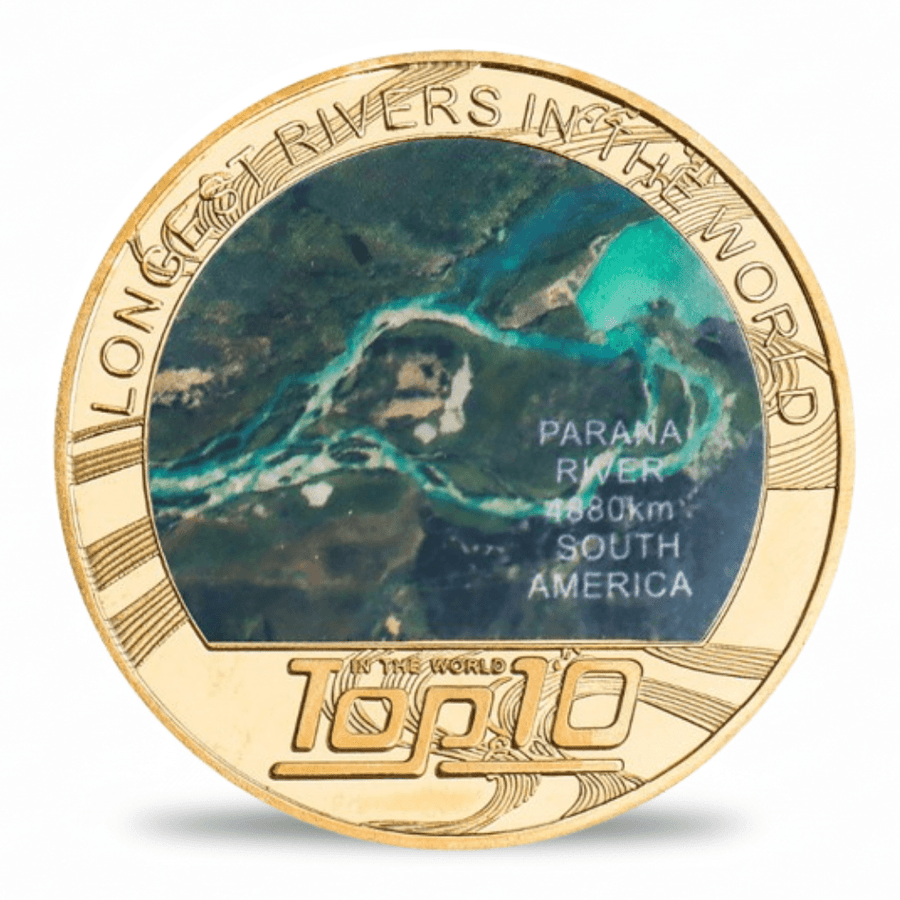 Paraná River longest rivers world collectible coin full-colour aerial photograph gold-tone token
