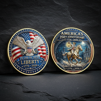 Paul Revere Midnight Ride USA 250th anniversary collectible coin both sides displayed front and reverse gold rim enamel patriotic commemorative collectible token
