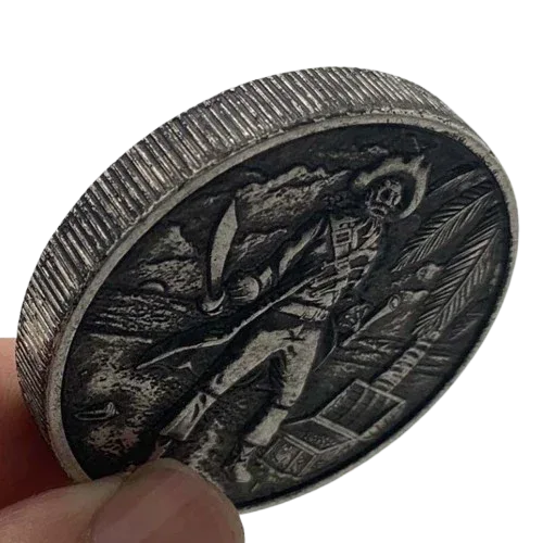 Pirate skeleton island treasure coin edge detail reeded rim collectible token
