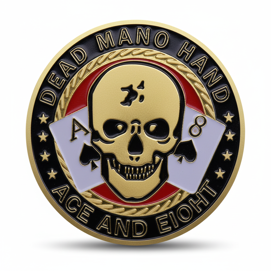 Dead Man's Hand poker themed collectible coin available at One More Coin store
