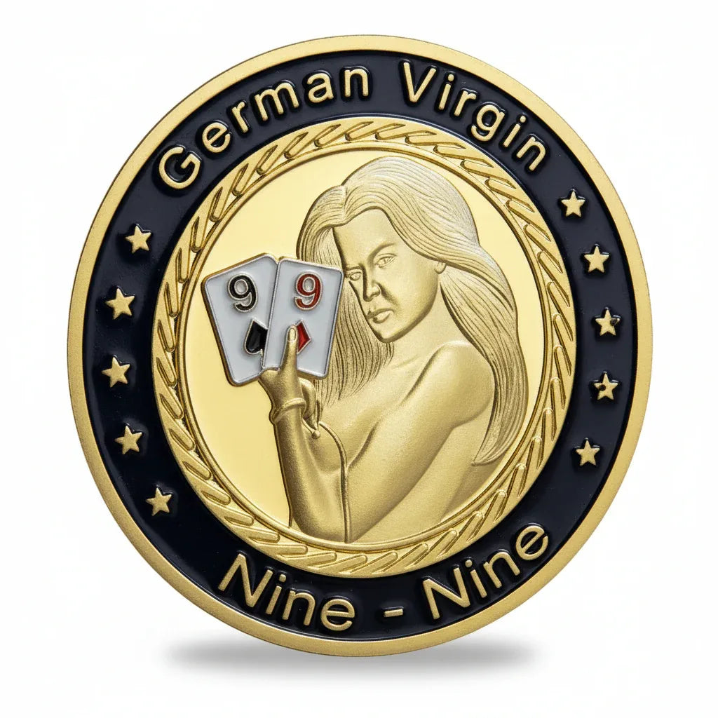 German Virgin Nine-Nine poker themed collectible coin available at One More Coin store
