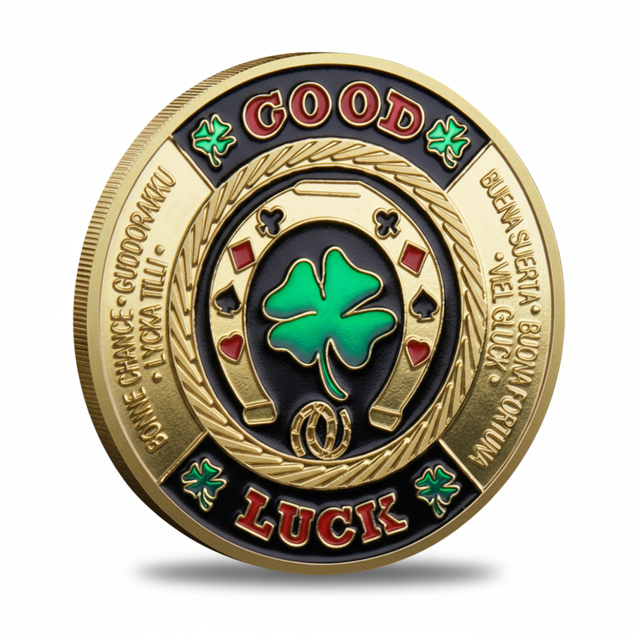 Good Luck poker themed collectible coin available at One More Coin store
