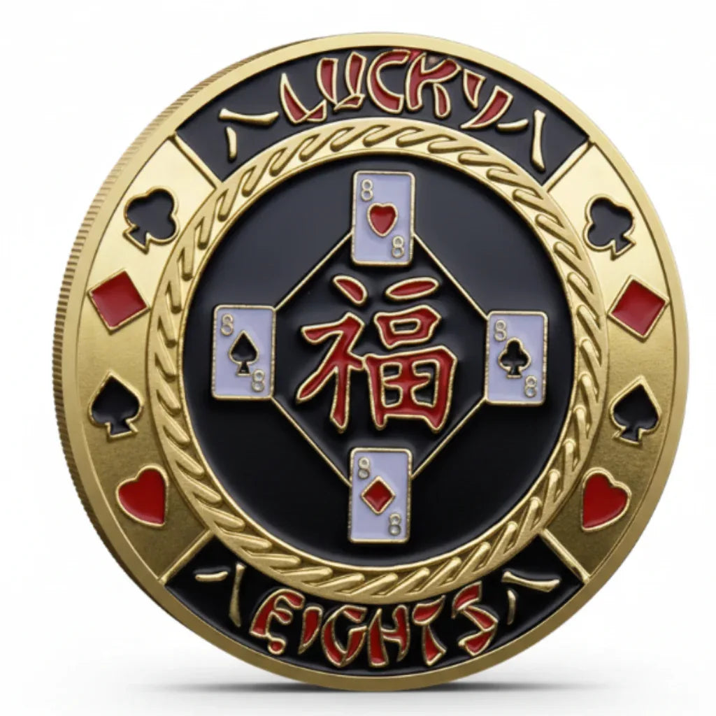 Lucky Eights Fortune poker themed collectible coin available at One More Coin store
