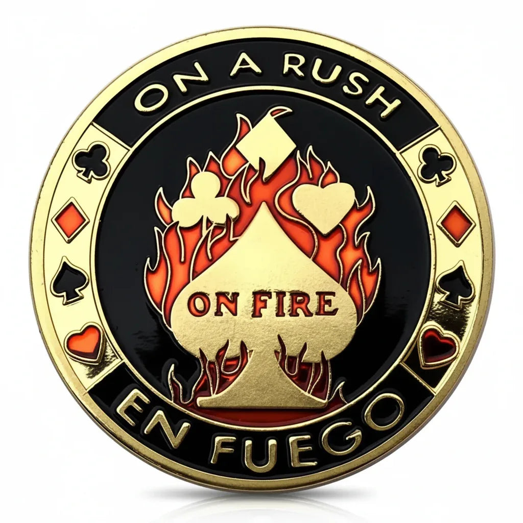 On A Rush En Fuego poker themed collectible coin available at One More Coin store
