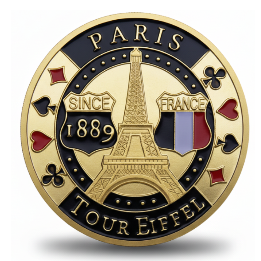 Paris Eiffel Tower poker themed collectible coin available at One More Coin store

