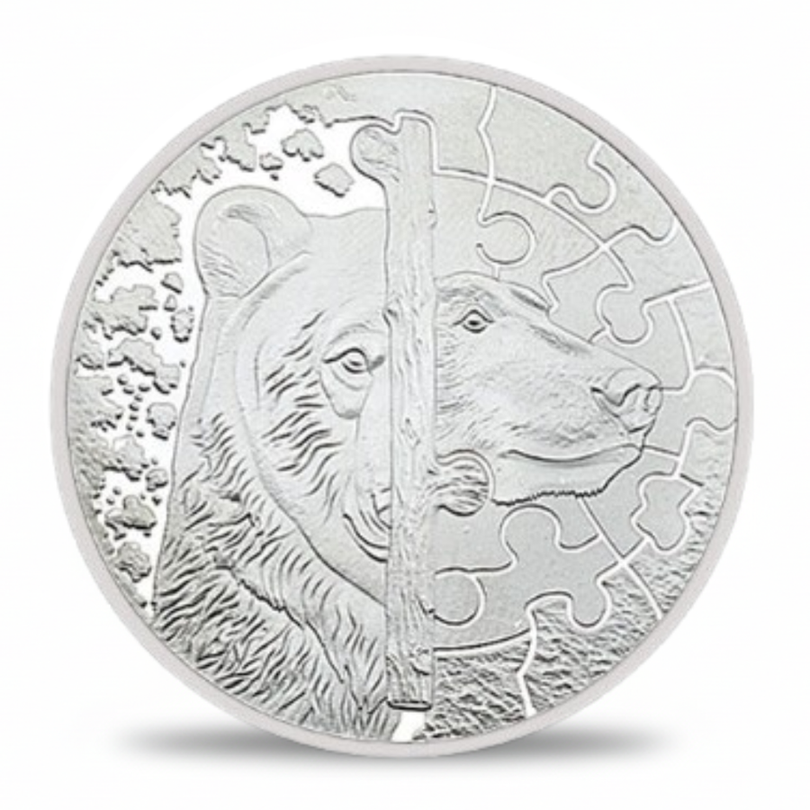 Polar bear collectible coin reverse side puzzle piece design silver-plated commemorative token
