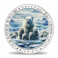 Polar bear mother with cubs Arctic family wildlife collectible coin nature commemorative token
