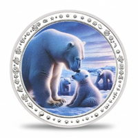 Polar bear with cubs at twilight Arctic sunset collectible coin family wildlife commemorative token
