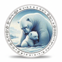Polar bear mother embracing cub Arctic family bond collectible coin wildlife love commemorative token
