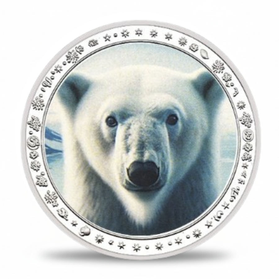 Polar bear portrait close-up Arctic wildlife collectible coin majestic animal commemorative token
