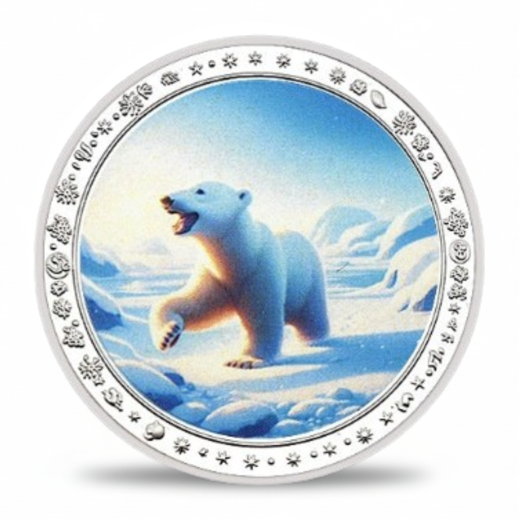 Polar bear roaring on ice Arctic power collectible coin wildlife nature commemorative token
