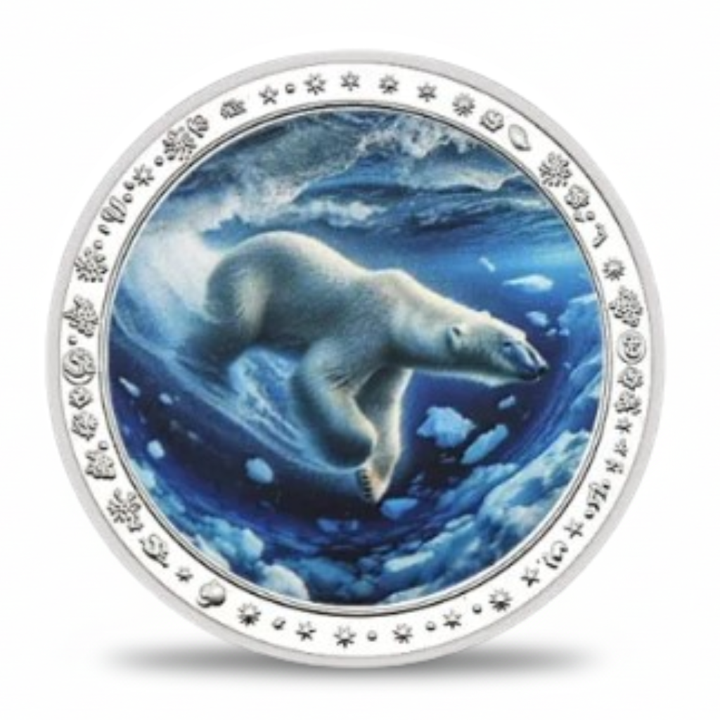 Polar bear swimming underwater Arctic ocean collectible coin marine wildlife commemorative token
