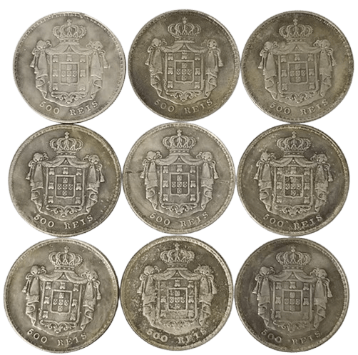 Portugal 500 Reis nine date variants reverse royal arms 500 reis denomination collectible coin set historical world coins
