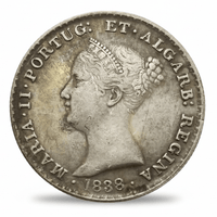 Portugal 500 Reis Queen Maria II bare head portrait collectible coin obverse antique silver finish 1838 available at One More Coin store
