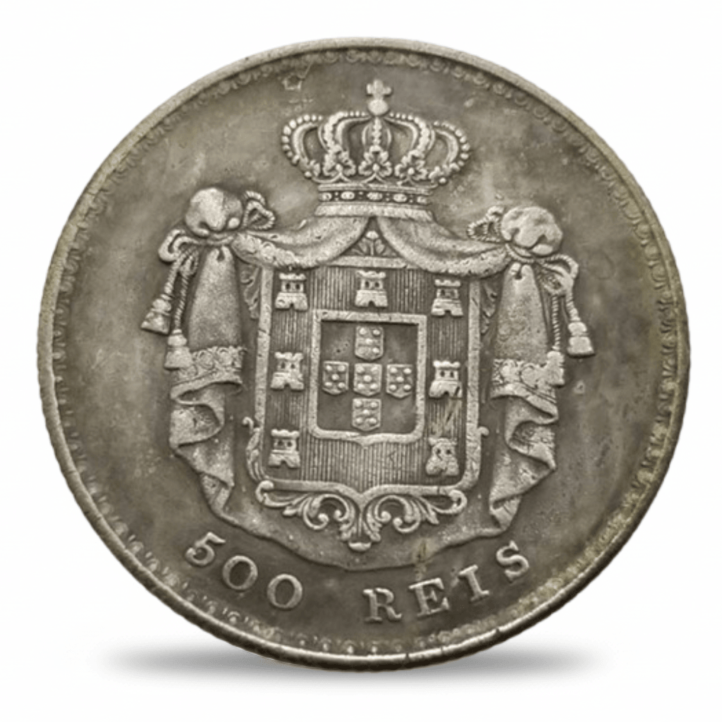 Portugal 500 Reis royal coat of arms reverse Portuguese crown mantling heraldic design historical collectible coin token commemorative collectible coin token
