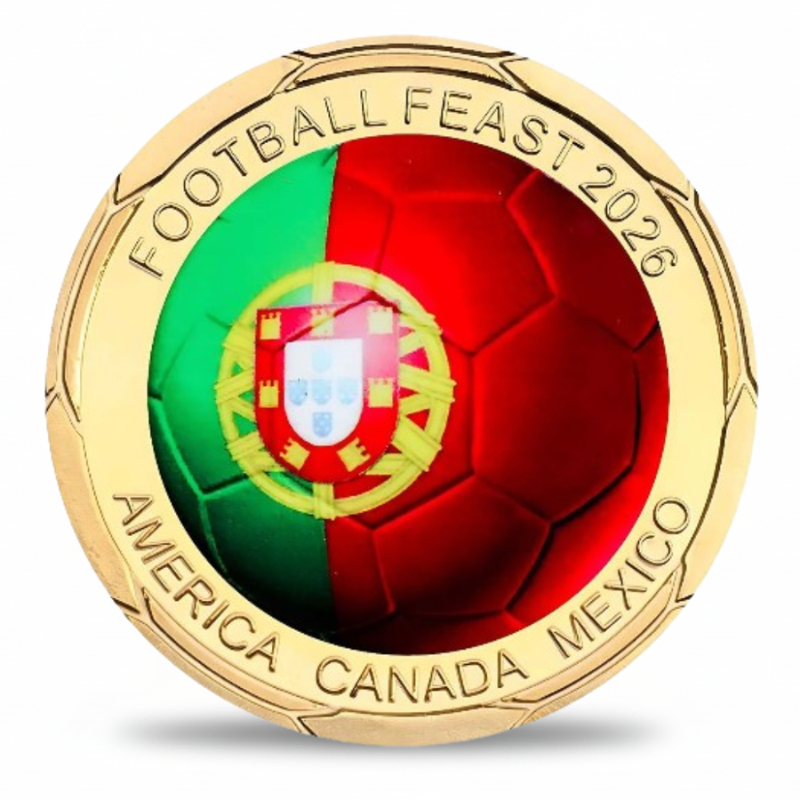 Portugal flag Football Feast 2026 commemorative collectible coin FIFA World Cup gift for football fans available at One More Coin store
