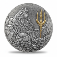 Poseidon Greek god commemorative collectible coin trident ocean waves lightning ancient mythology available at One More Coin store

