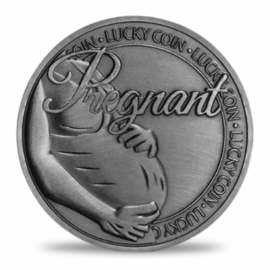 Pregnant Lucky Coin maternity collectible token featuring mother silhouette and lucky coin inscription available at One More Coin store
